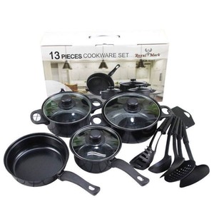 New Design Hotel Kitchen Metal <b>Cast</b> <b>Iron</b> Cookware Bulk Packing Non Stick Cooking <b>Pot</b> Cookware Set With Glass Lid R2068 - Product Image 1