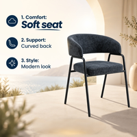 Fauteuil de style scandinave, chaise de salle à manger rembourrée de style nordique avec dossier incurvé et pieds en métal coniques noirs pour salon