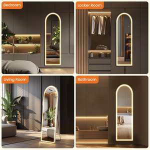 Miroir sur pied Sweetcrispy en alliage d'aluminium avec verre nano, arqué, pleine longueur, 61x17, éclairage LED, intensité réglable, 3 couleurs d'éclairage, pour la maison - Product Image 6