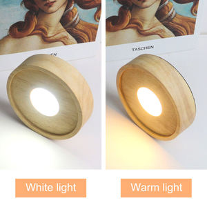 Hộp pin tròn cơ sở gỗ rắn nhiều màu đèn LED 80mm khắc logo USB bằng gỗ ấm áp ánh sáng ban đêm phòng ngủ - Product Image 5