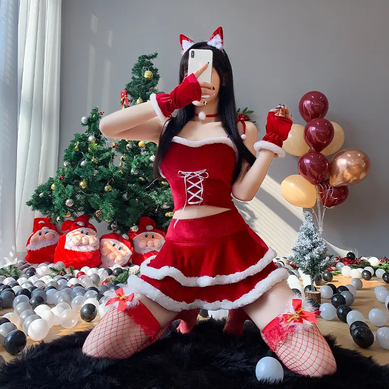 Feliz Navidad 2023 nuevo vestido de muñeco de nieve uniforme de Papá Noel mujer capa diadema vestido terciopelo trajes Cosplay disfraces