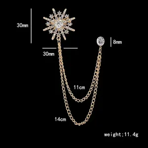 Pin Enamel Bintang Berhias Kristal Mewah Korea dengan Rantai Rumbai Kristal, Lencana Jas, Pin Kerah untuk Pria Wanita, Aksesoris Pakaian - Product Image 3