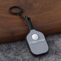 Porte-clés mousqueton pour raquette de pickleball, design 3D de dessin animé, en caoutchouc et alliage de zinc, impression UV, écologique, durable, thème sportif