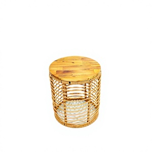 Table basse tendance en corde écologique avec plateau en bois et structure en fer, faite à la main, style tropical minimaliste moderne pour salon - Product Image 1