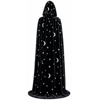 Cape de jeu de rôle en velours pour femme, motif Lune et Étoile, style Sorcier Vampire Mortel - Châle d'automne 100% Polyester