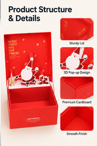 Caja de Regalo Navideña Roja Personalizada, Cartón Reciclable con Diseño de Santa Claus, Interior Liso para Regalos, Caja de Regalo de Navidad - Product Image 2