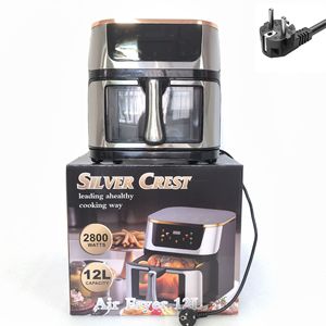 Freidora de Aire Moderna de Acero Inoxidable de 12L con Ventana de Vidrio y Control Digital, Freidora Eléctrica para Uso Doméstico - Product Image 1