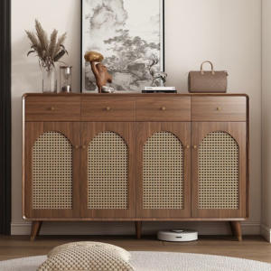 <span class=keywords><strong>Banc</strong></span> à pédale réglable en <span class=keywords><strong>bois</strong></span> massif et panneau de particules moderne, avec revêtement en rotin tressé, pour le rangement des chaussures, le hall d'entrée, le salon - Product Image 3