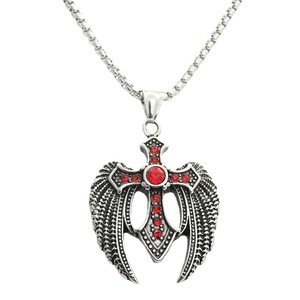 Stainless Steel <b>Cross</b> Pendant With Wings Diamond Encrusted Men's Necklace Punk Style Fashion Jewelry Gift - Product Image 5