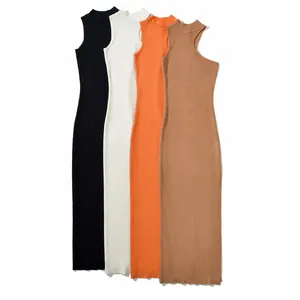 4 colorway asimetrik tasarım örme düz renk kolsuz rahat bayanlar mütevazı elbise