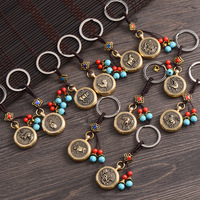 Porte-clés rotatif en laiton et cuivre YL, motif zodiaque, avec pendentif de voiture rond, idéal pour diffusion en direct
