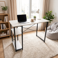 Bureau à domicile avec étagères latérales de rangement, table pour ordinateur portable à structure métallique, poste de travail multifonctionnel pour l'étude et l'écriture