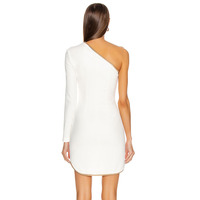 Robe Courte Blanche Printemps 2025 à Une Manche, Sexy, Découpes, Soirée, Élégante, Style Célébrité, Fermeture Éclair Latérale, Robe Bandage