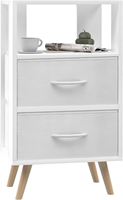 Table de chevet moderne blanche avec 2 tiroirs en tissu, rangement ouvert, table d'appoint en bois pour petit espace, chambre à coucher, salon