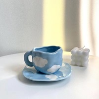 Tasses à eau personnalisées en céramique créative, mignonnes, irrégulières, pour latte et café, avec soucoupe, ensemble de tasses à thé nuage, cadeaux