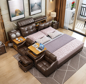 Cadre de lit King moderne et luxueux avec rangement Ensemble de meubles de chambre à coucher rembourrés en bois et en cuir pour chambre de luxe - Product Image 4