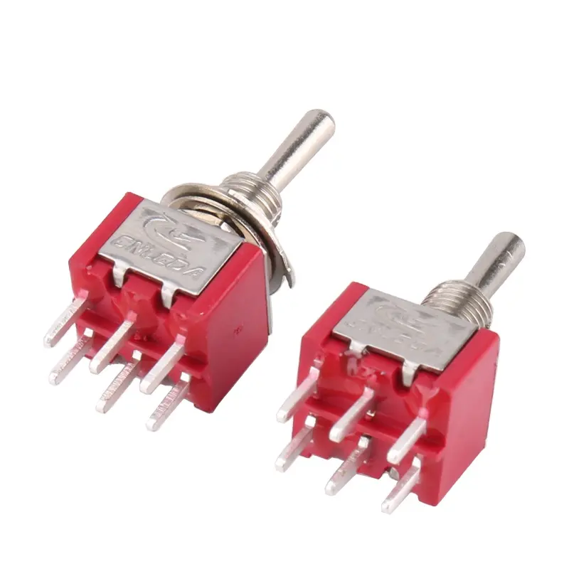 CNLEDA-Interruptores de palanca de encendido y apagado, interruptores de palanca mini DPDT, de 6 pines, de color rojo, DE, para uso en el hogar