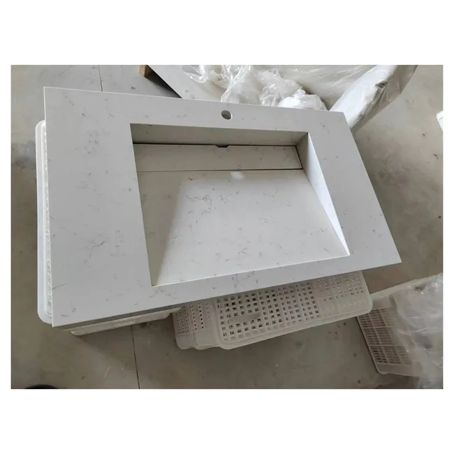 Rectangular Artificial White Quartz Basin for Hotel and Villa Durable Artificial Stone Product