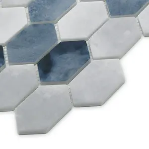 Sunwings Recycled Glass Mosaic Tile | Stock In US | Blue Cement Looks Picket Mosaics Wall And Floor Tile