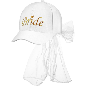 Casquette de baseball ajustable pour mariée avec voile, broderie dorée, pour queue de cheval, en polyester, pour fête nuptiale - Product Image 1