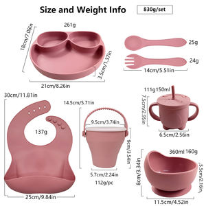 Ensemble de vaisselle pour bébé écologique, récipient à collation pliable anti-fuite, assiette divisée, bol à ventouse, gobelet à eau non toxique avec une paille - Product Image 5