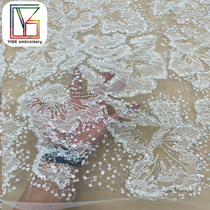 Tela de Tul Bordada con Cuentas Blancas Africanas, Tela con Lentejuelas de Perlas para Vestido de Novia - Product Image 2