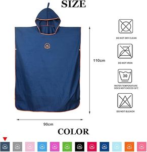 <span class=keywords><strong>Poncho</strong></span> de plage à capuche avec bordure orange, serviette de bain à séchage rapide en microfibre, robe de change pour le surf, la natation, la piscine, les voyages, vente en gros - Product Image 2
