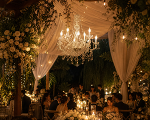 Lampadario di Lusso in Acrilico e Ferro Dorato per Matrimoni, Hotel, Club e Sale Banchetti, 12 Luci LED, Decorazione Moderna ed Elegante - Product Image 4