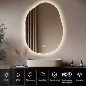 <span class=keywords><strong>Espejo</strong></span> de Baño LED Inteligente Bluetooth, Multifuncional, sin Marco, Antivaho, con Retroiluminación de Patrón Irregular, Personalizado al por Mayor para Hotel - Product Image 2