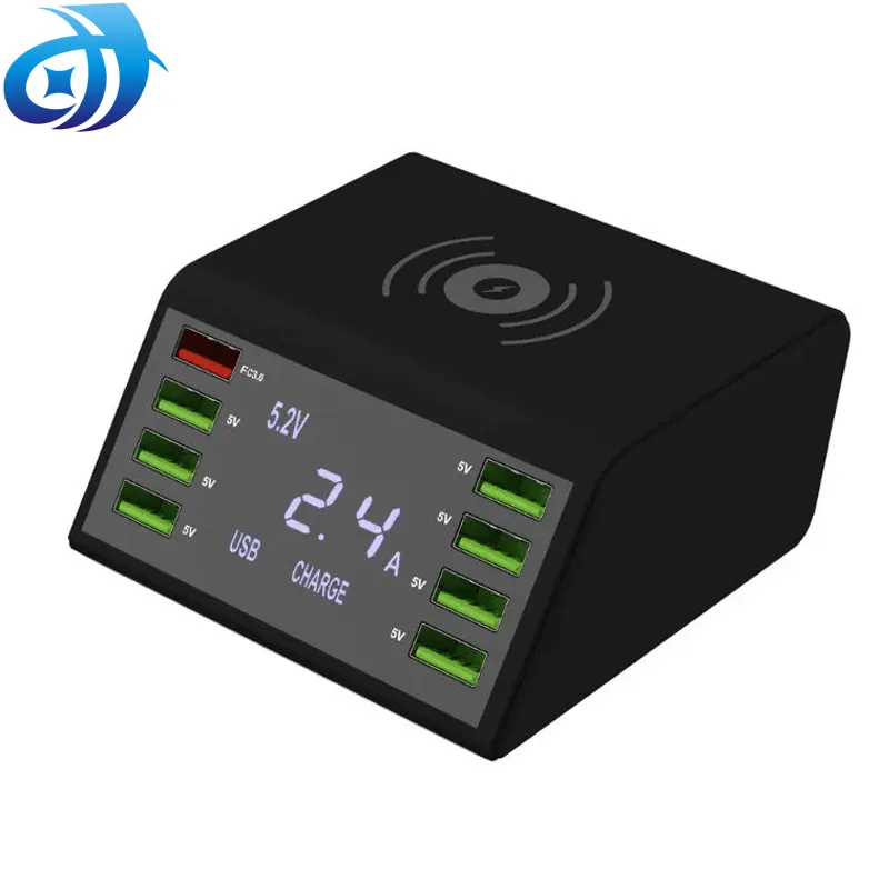 Smart USB Quick Charger 60W 8-Port LED Display Fast Charge 3.0 Fast Charger Desktop 10W Wireless USB Charging Station
