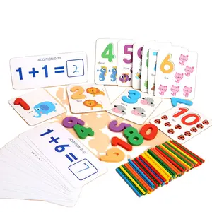 बालवाड़ी सीखने मान्यता प्रबुद्धता शिक्षण सहायता लकड़ी संख्या कार्ड डिजिटल गिनती गणित मोंटेसरी खिलौने बच्चों के लिए
