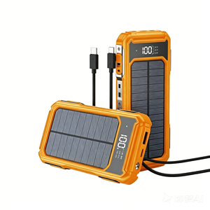 แบตสำรองพลังงานแสงอาทิตย์ 10000mAh 20000mAh เครื่องชาร์จพกพาในตัวพร้อมสาย 4 เส้น ไฟฉาย LED สำหรับตั้งแคมป์ เดินป่า ใช้ในกรณีฉุกเฉิน - Product Image 2