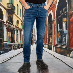 Zikoo Denim – Jean décontracté taille mi-haute coupe droite grande taille, motif uni/imprimé, respirant, écologique, délavage foncé, style urbain - Product Image 2