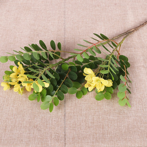 Branche de fleur d'acacia jaune artificielle en soie, haute simulation, pour décoration intérieure et arrangement de vase - Product Image 2
