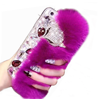 Étui en cristal 3D fait à la main avec diamants, fourrure de lapin chaude et moelleuse, couverture pour iPhone 11 12 13 14 15 16 17 Plus Pro Max