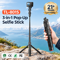 Fotopro Trépied portable en aluminium 3-en-1 avec perche à selfie escamotable, longueur extensible de 1800 mm pour selfies grand angle