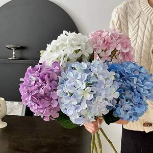 Venta al por mayor de flores artificiales de Hortensia decorativas de un solo tallo de seda de gran tamaño decoración de flores de boda Hortensia Flores Artificiales - Product Image 1