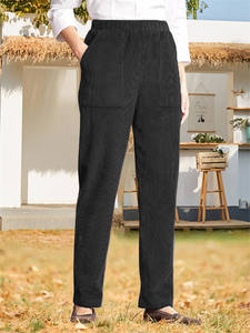 Pantalon droit décontracté pour femme en velours côtelé respirant, motif uni, taille mi-haute, coupe ample, avec poches latérales, idéal pour l'automne - Product Image 6