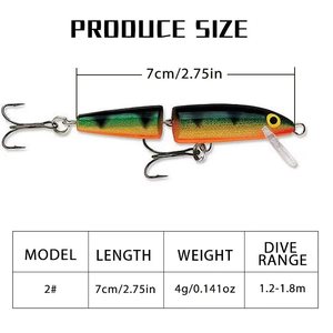 1PCS Leurre de pêche Minnow 5cm/7cm/9cm/11cm, Crankbait multi-sections articulées pour Carpe, Brochet, Achigan, Pêche - Product Image 3