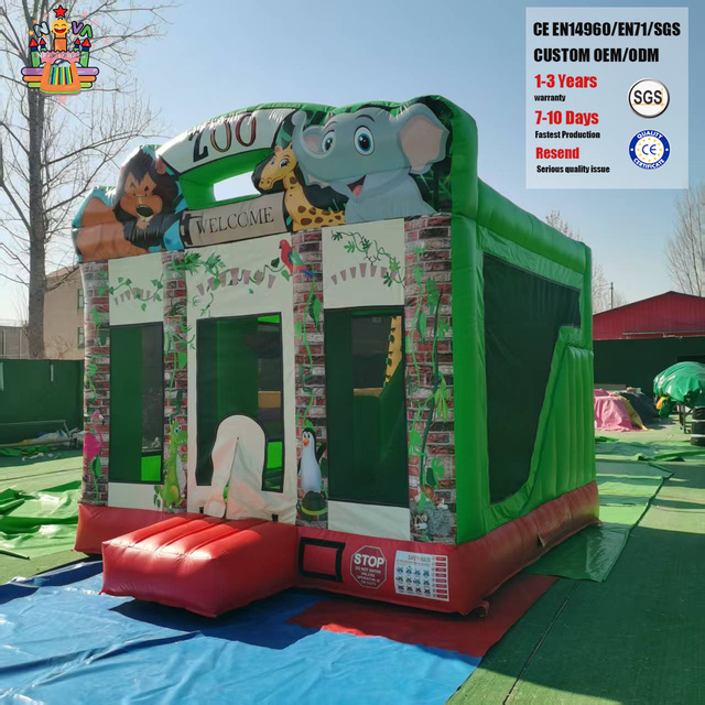 Nova CE Certified Commercial Grade PVC Air Zoo Theme Trampoline Inflatable Castle Slide Outdoor 2-Year Warranty Bouncy Fun