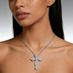 Collar Clásico de Compromiso con Colgante de Cruz y Diamante CVD Cultivado en Laboratorio, Chapado en Oro de 10K/14K/18K sobre Plata Personalizada, Cadena para Suéter, Regalo VS - Product Image 3