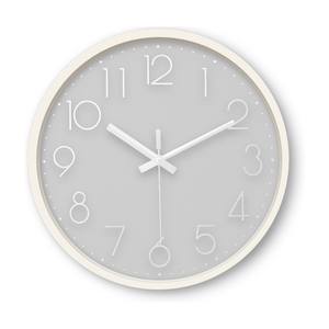 Horloge murale gris clair de 12 pouces, cadre crème, chiffres en relief 3D, mouvement silencieux, pour bureau, salle de classe, décoration professionnelle - Product Image 1