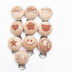 Hoye crafts Unique pattern wooden pacifier clip popular baby use products pacifier chain clip cute baby pacifier clip