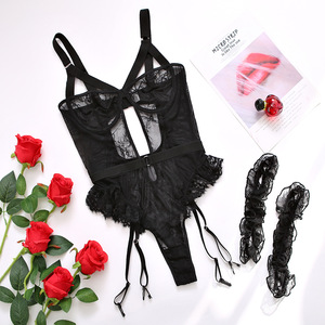 Bán Buôn Hoa Thêu Bodysuit Treo Ren Khiêu Dâm Sexy Áo Ngực Và Thong Bộ Đồ Lót - Product Image 6