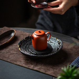 Guanlan Handmade Ceramic Teapot Stand Round Pottery <b>Tea</b> Tray For Kung Fu <b>Tea</b> <b>Set</b> Household Use Dehua Origin - Product Image 2