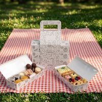 Boîte de pique-nique 4 niveaux de qualité alimentaire avec poignée, résistante à la graisse, OEM ODM, plateau à étages pour pique-niques, traiteur et événements festifs