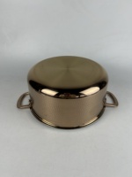 Ensemble de casseroles et poêles en acier inoxydable or rose à design martelé, couvercles en verre, revêtement antiadhésif, compatibles lave-vaisselle et four, pour gaz et induction