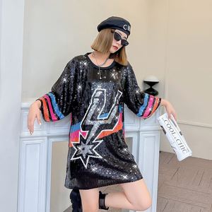 Sequin Football Jersey Dress - Knee-Length Bling Style