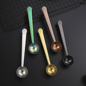 Clip de cuchara de café de acero inoxidable 2 en 1, cuchara medidora de suelo, 15mL, proteína de té en polvo, harina de azúcar, negro, plateado, dorado - Product Image 4