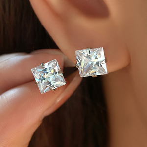 Wholesale Fashion CZ Earrings Jewelry 18K Gold Plated Princess Cubic Zirconia Trendy Studs Earrings for Women - Product Image 2